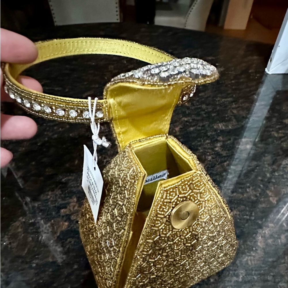 Elegant Gold Beaded w/ Clear Stones Mini Bag - Picture 3 of 5